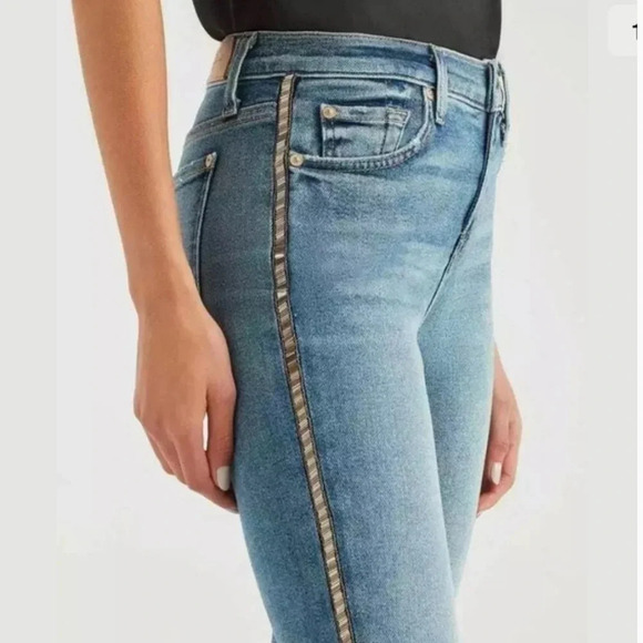 7 For All Mankind Luxe Vintage Skinny Jeans With Metallic Chevron Stripe Size 26 - Picture 3 of 12